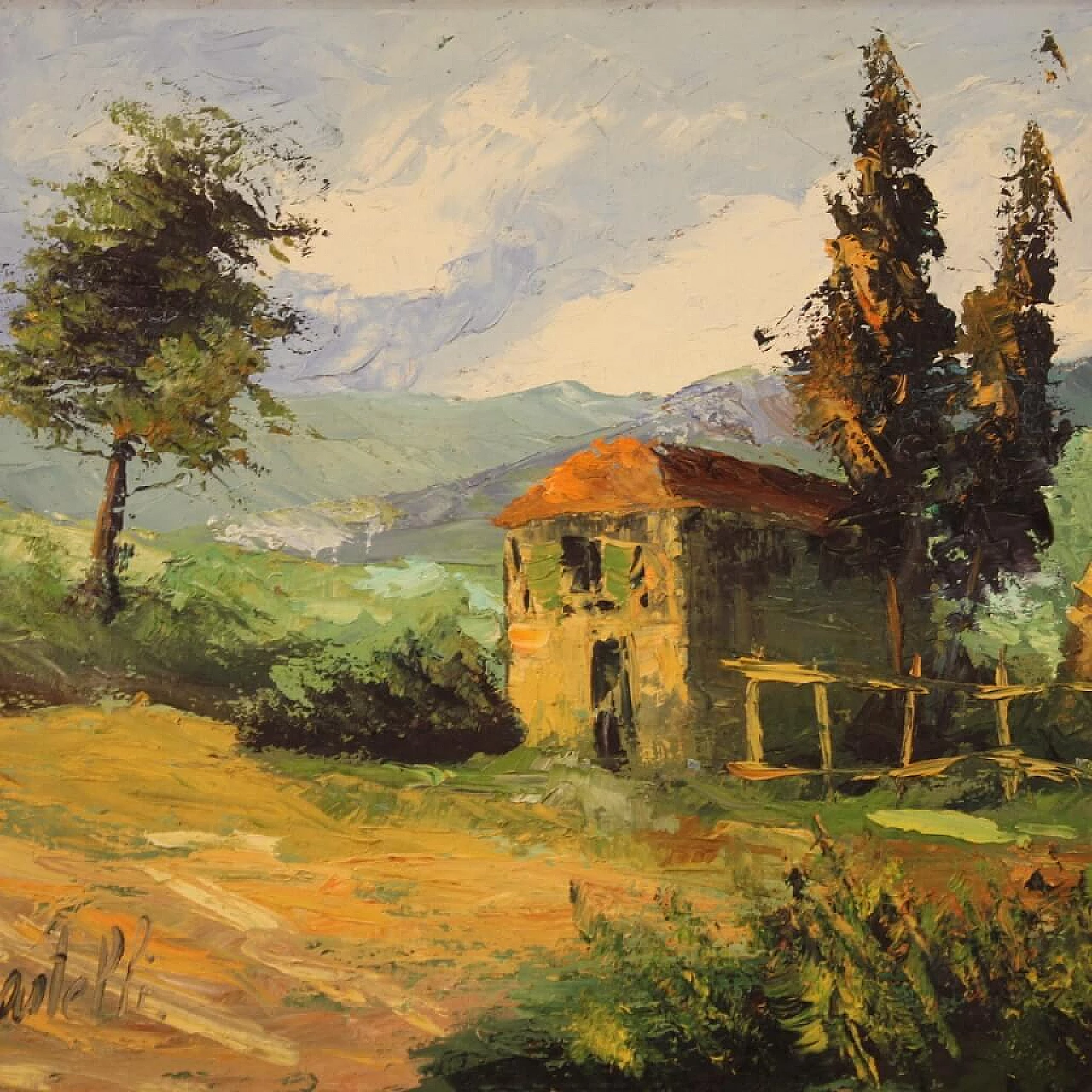 Country View, signed oil on canvas, 1970s 2