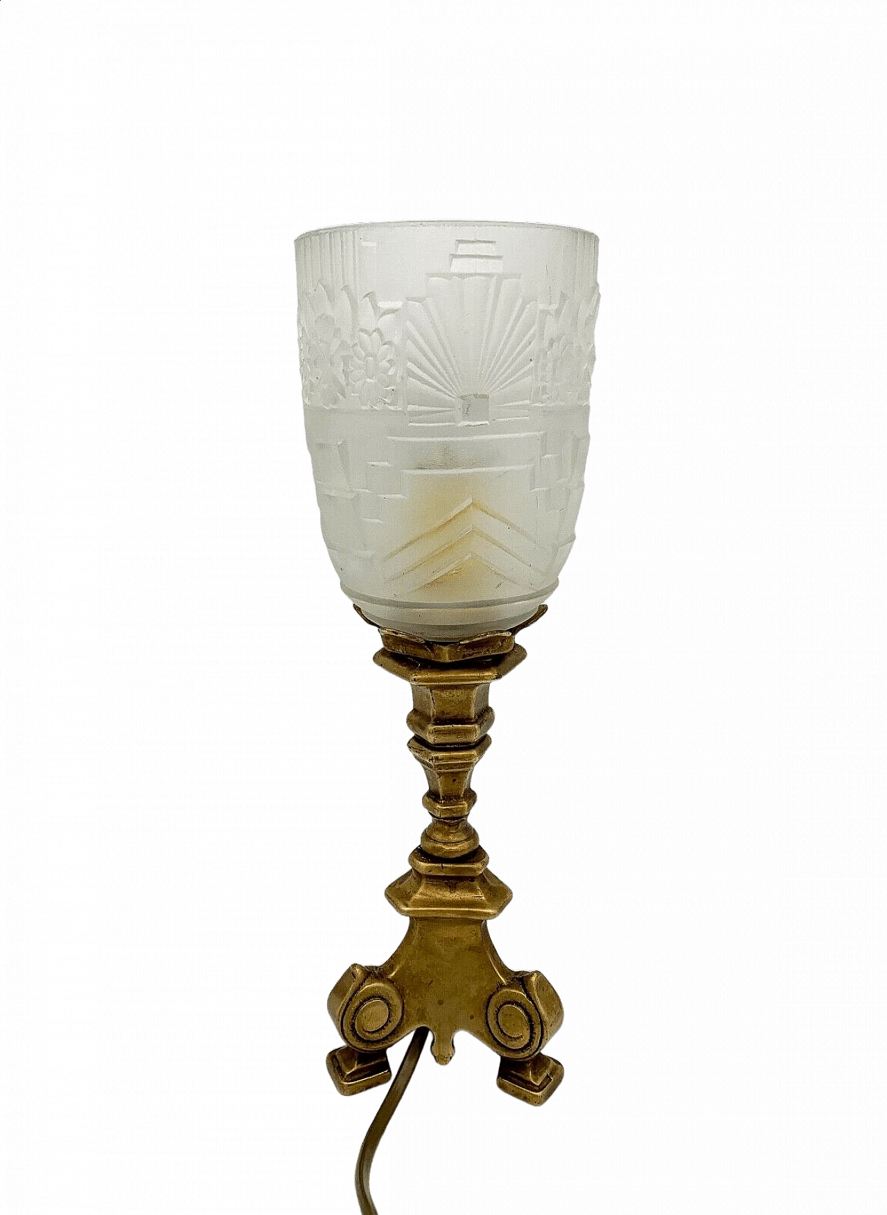 Pair of table lamps in ground glass and bronze, 40s 6