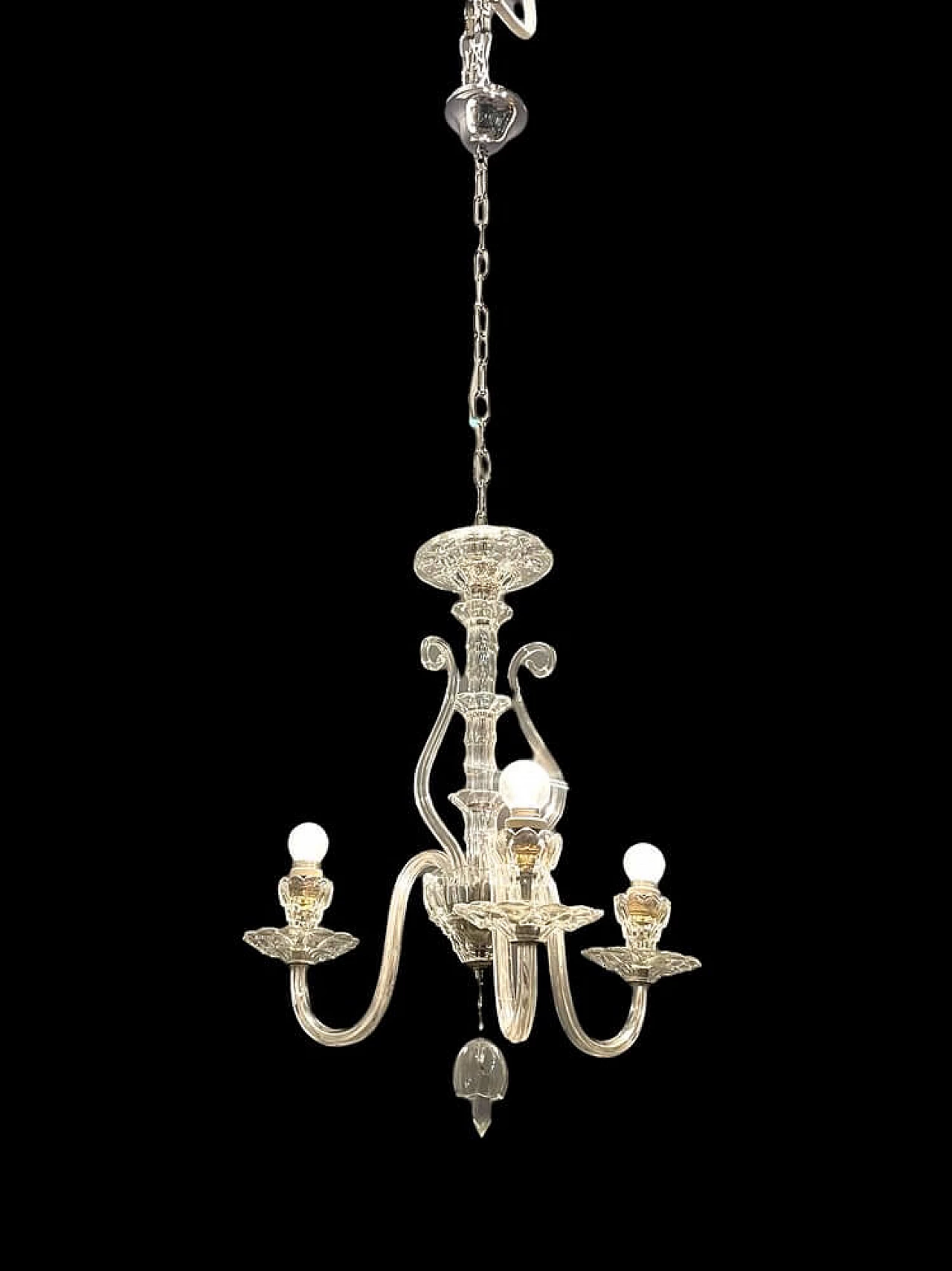 3-light Murano glass chandelier, 1950s 1