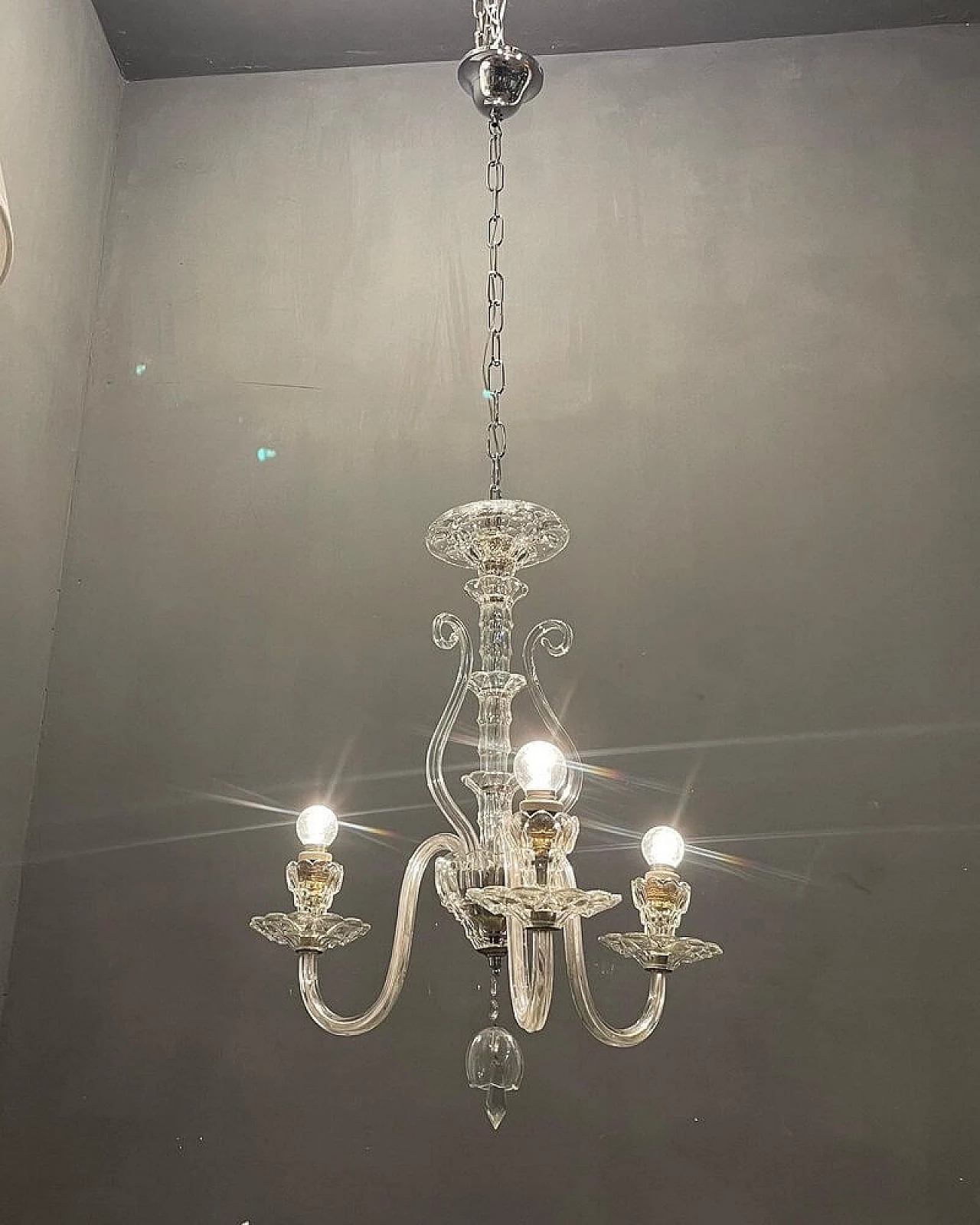 3-light Murano glass chandelier, 1950s 4
