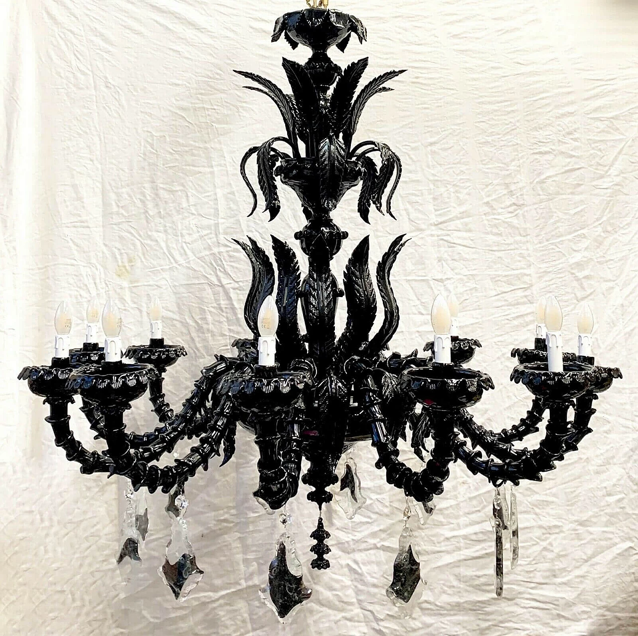 Black blown glass chandelier by Seguso, 1970s 1