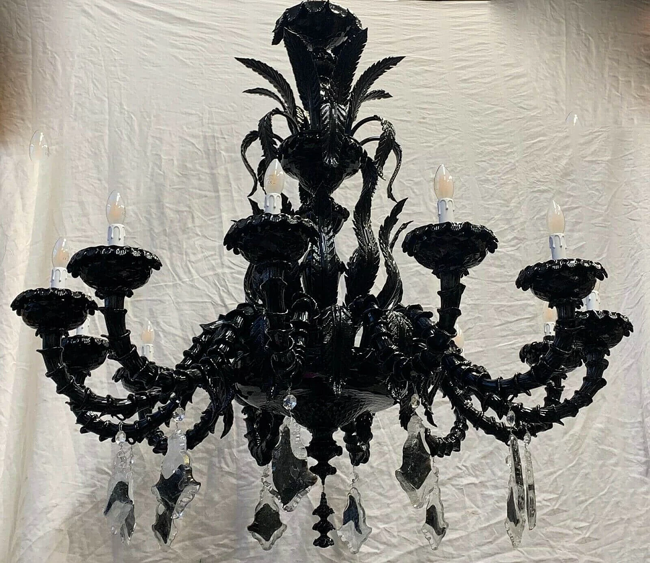 Black blown glass chandelier by Seguso, 1970s 2