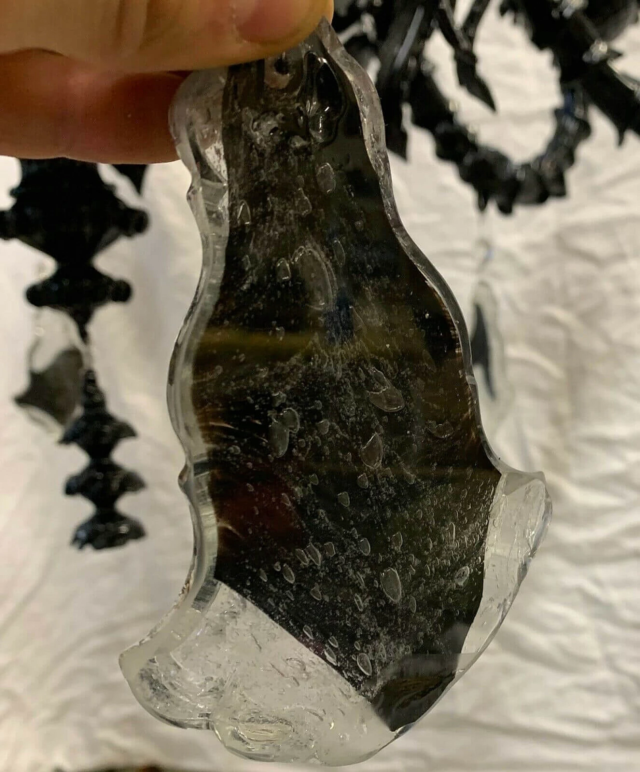 Lampadario in vetro soffiato nero di Seguso, anni '70 3