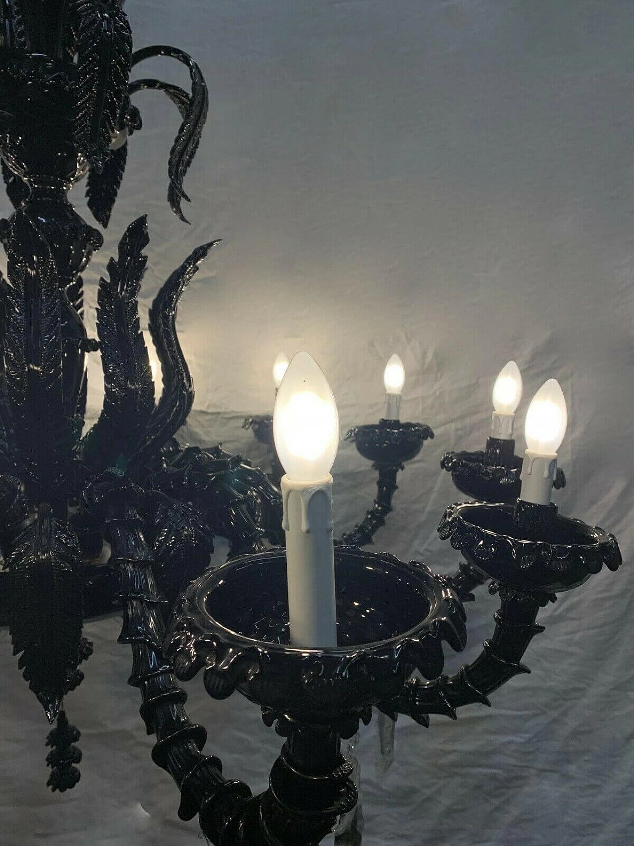 Lampadario in vetro soffiato nero di Seguso, anni '70 11