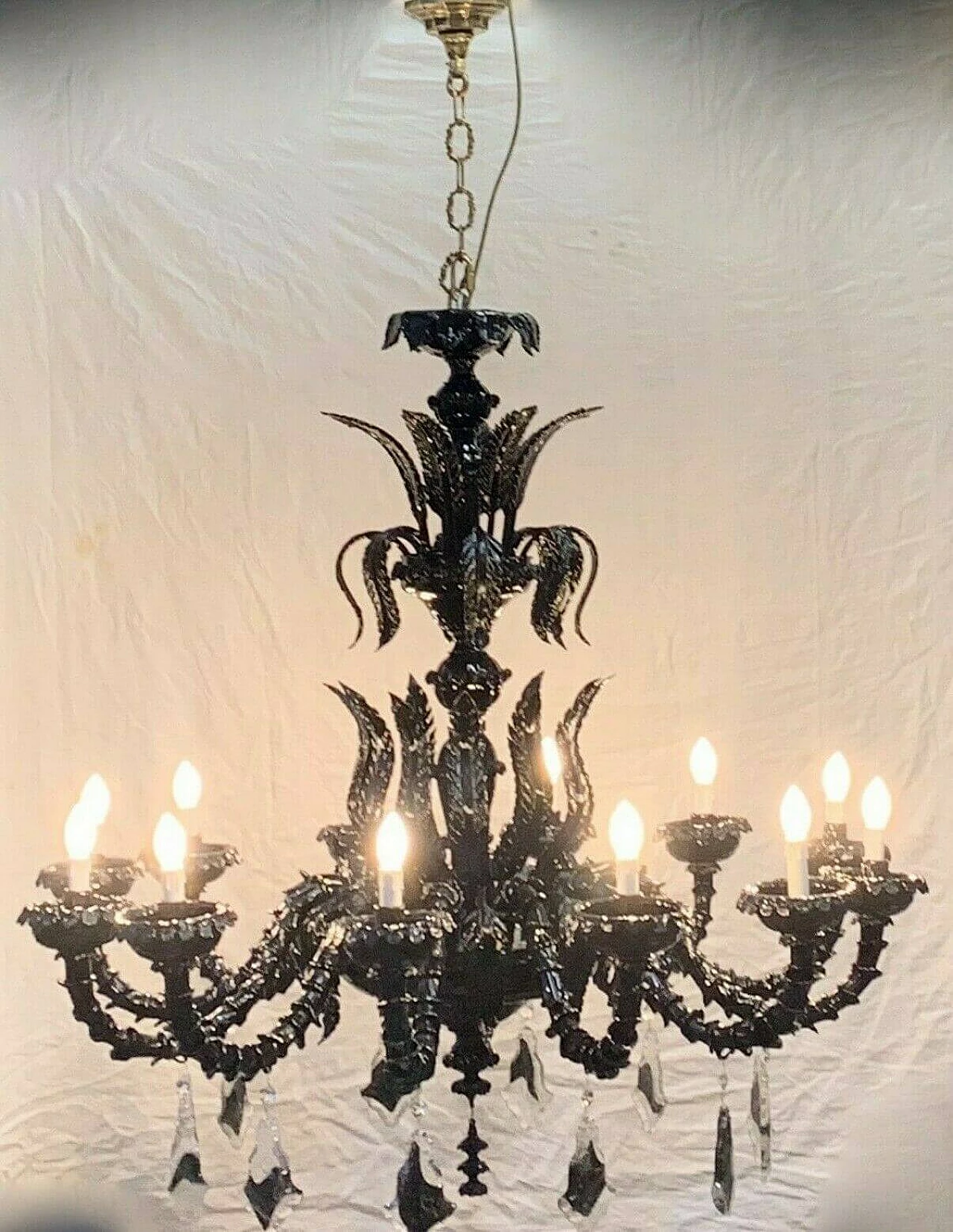 Black blown glass chandelier by Seguso, 1970s 12