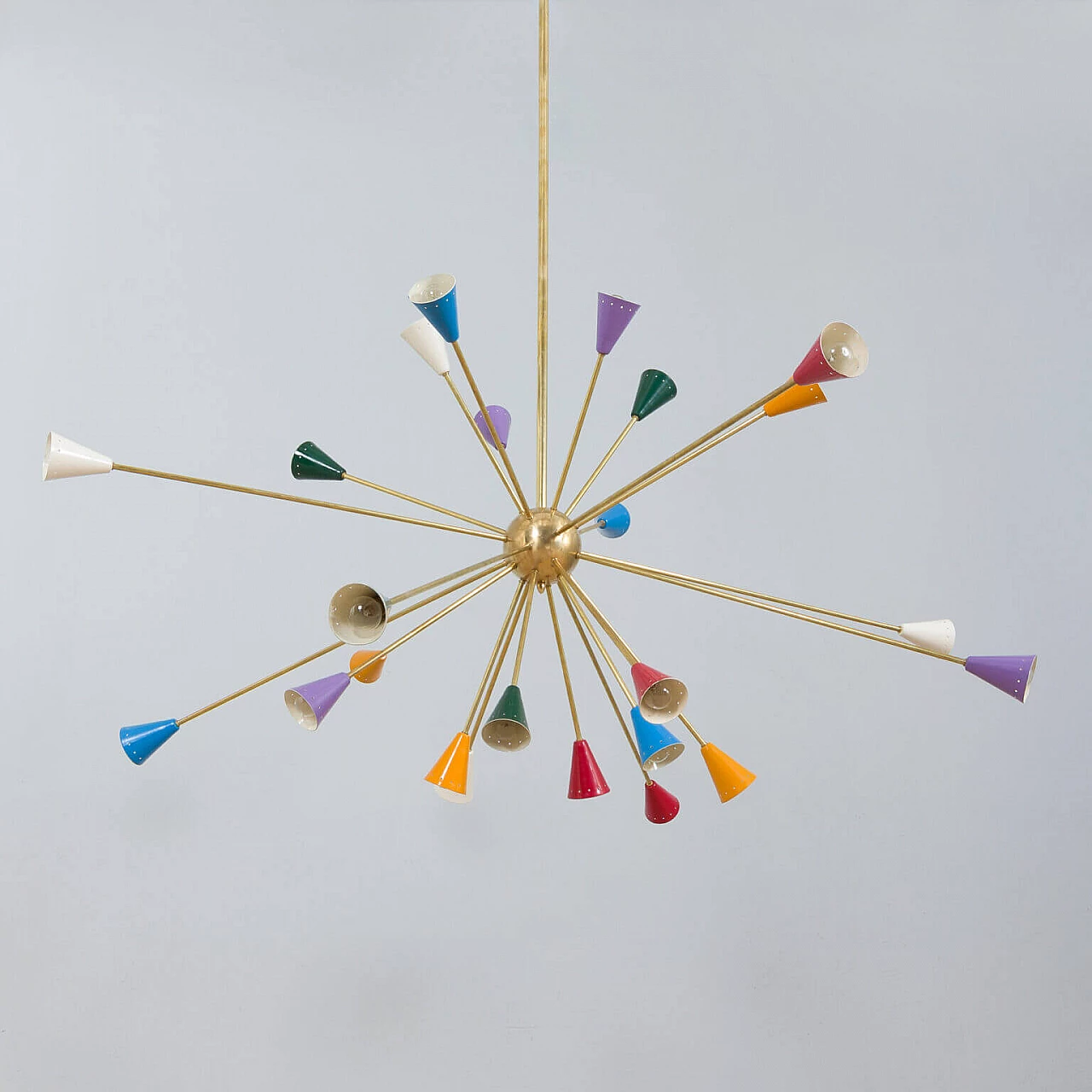 Sputnik chandelier in the style of Arteluce in polished brass and enameled aluminium, 90s 6