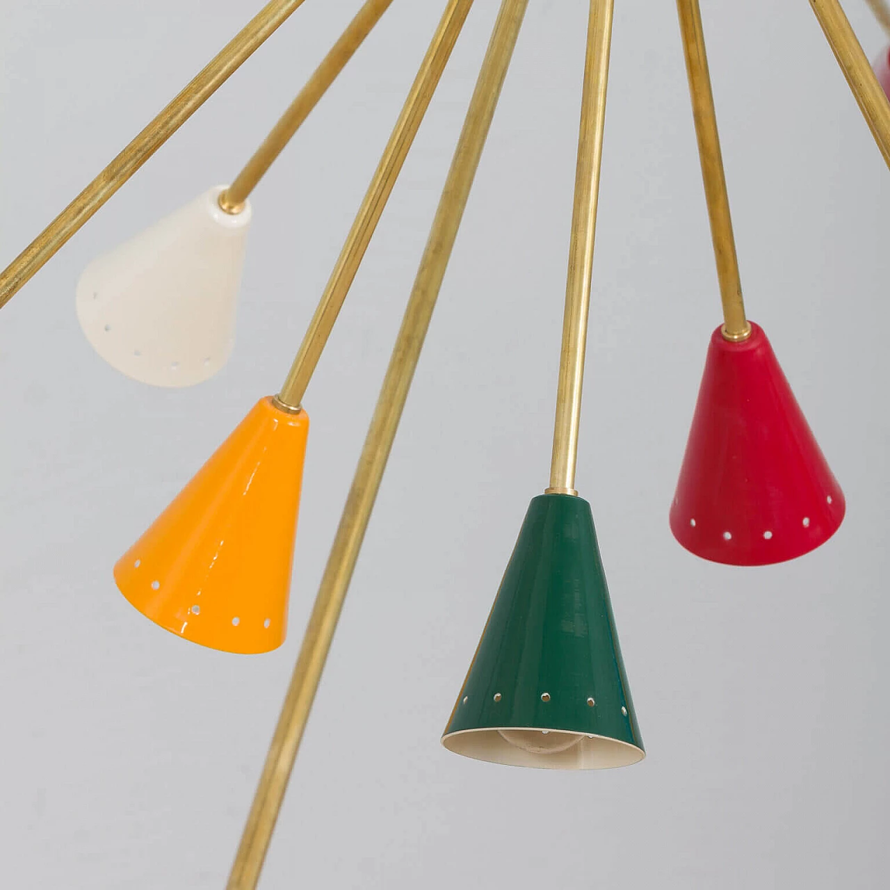 Sputnik chandelier in the style of Arteluce in polished brass and enameled aluminium, 90s 9