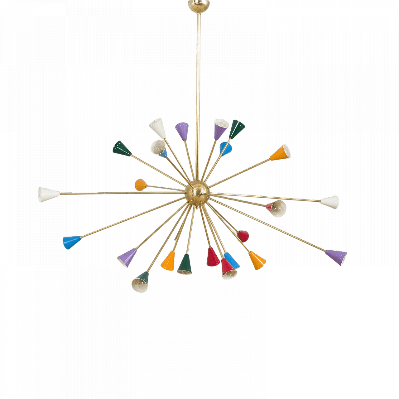 Sputnik chandelier in the style of Arteluce in polished brass and enameled aluminium, 90s 15