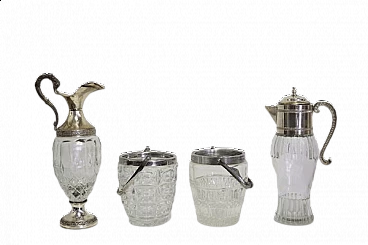 4 Glass jugs with silver rim Vecchia Romagna, 1960s