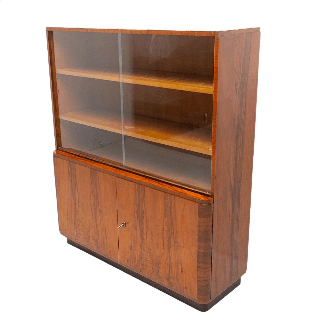 Libreria in noce di UP Zavody con ante in vetro, anni '50 23