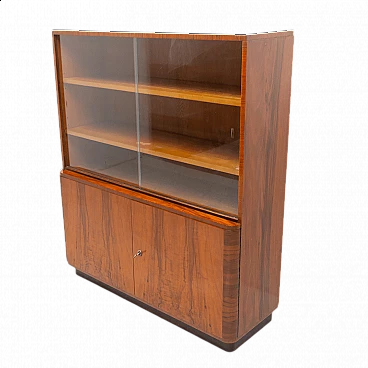 Libreria in noce di UP Zavody con ante in vetro, anni '50
