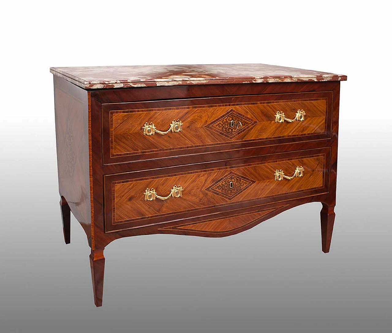 Louis XVI wooden chest of drawers with marble top, 18th century 1