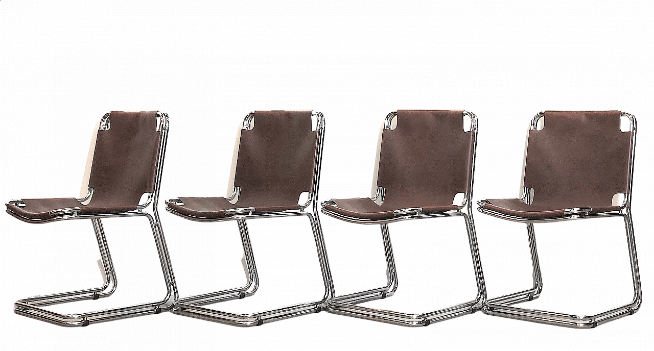 4 Leather chairs with tubular steel frame, 1970s 17