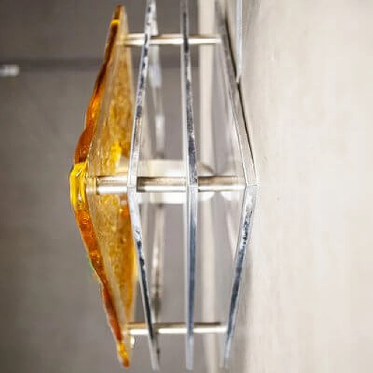 Coppia di applique Mazzega in acciaio e vetro ambrato, anni '70 17