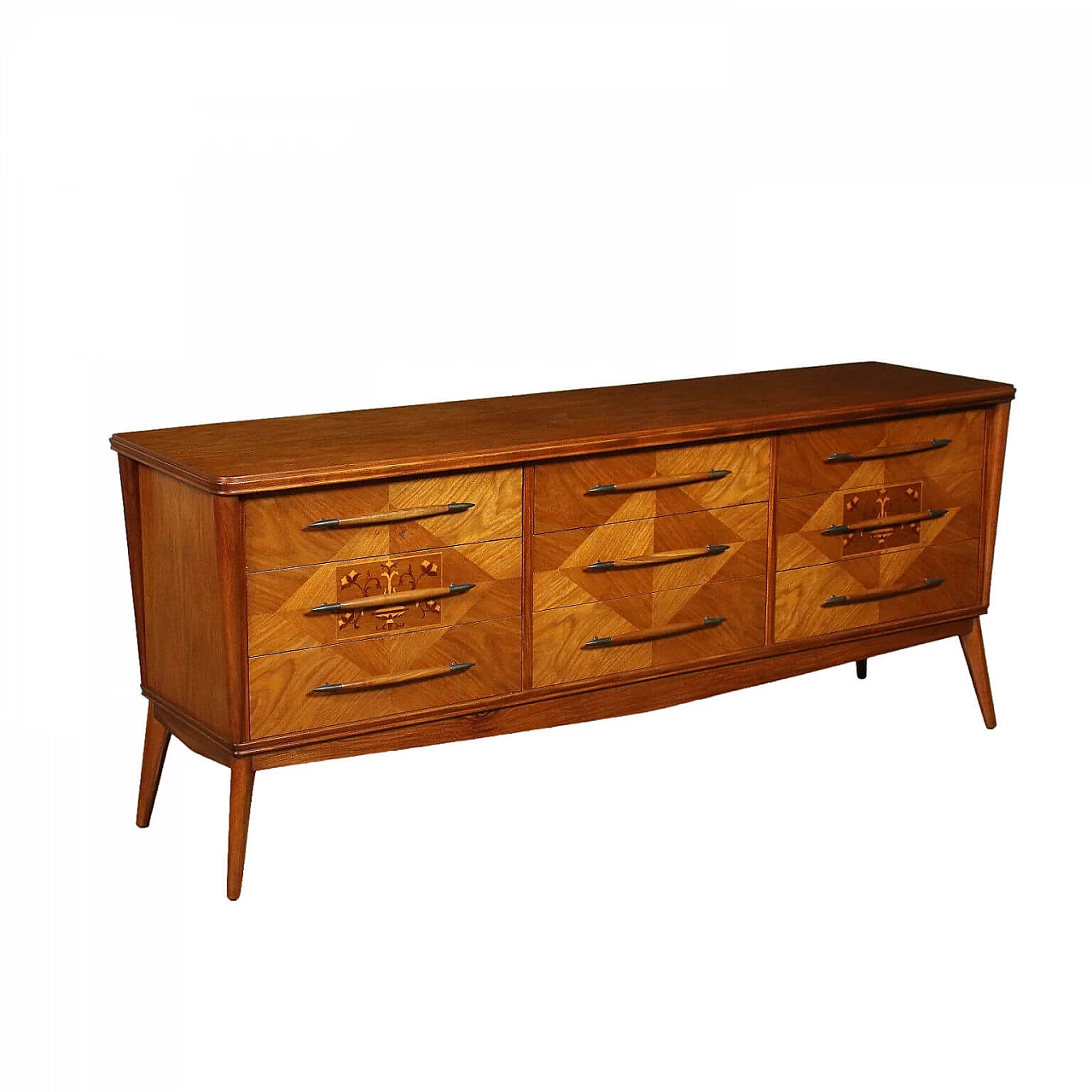 Chest Of Drawers Mahogany Veneer Wood Brass Argentine 1950s 1