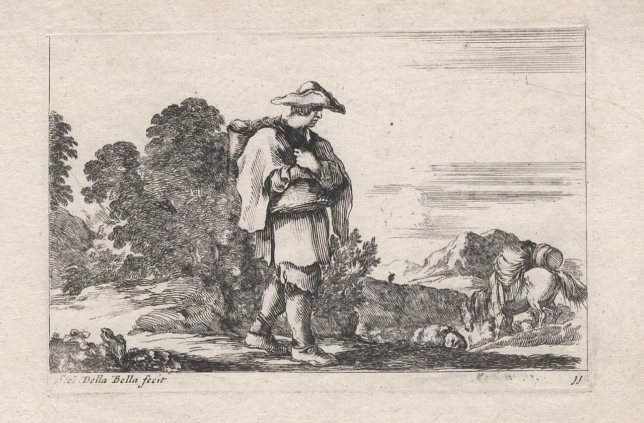 Etching Diversi capricci Table 11 by Stefano Della Bella, 17th century 1