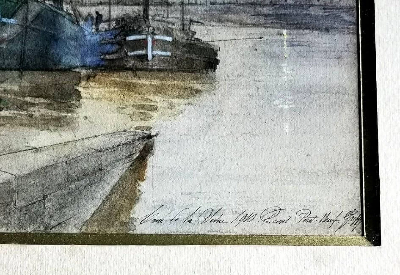 Acquerello "PARIS PONT NEUF sur la SEINE" di GIOVANNI GREPPI, 1910 2