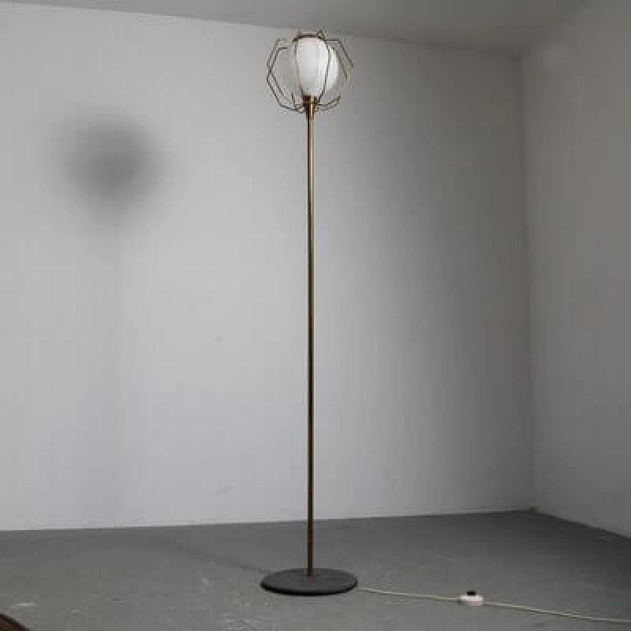Brass and glass floor lamp, 1950s 1
