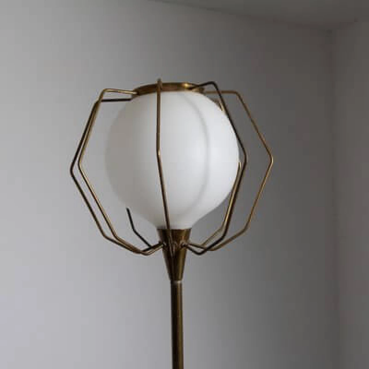 Brass and glass floor lamp, 1950s 5