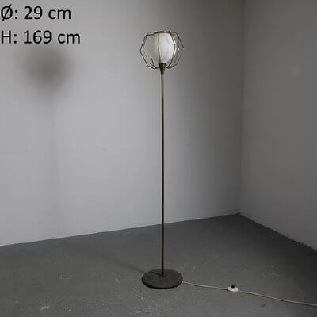 Brass and glass floor lamp, 1950s 6