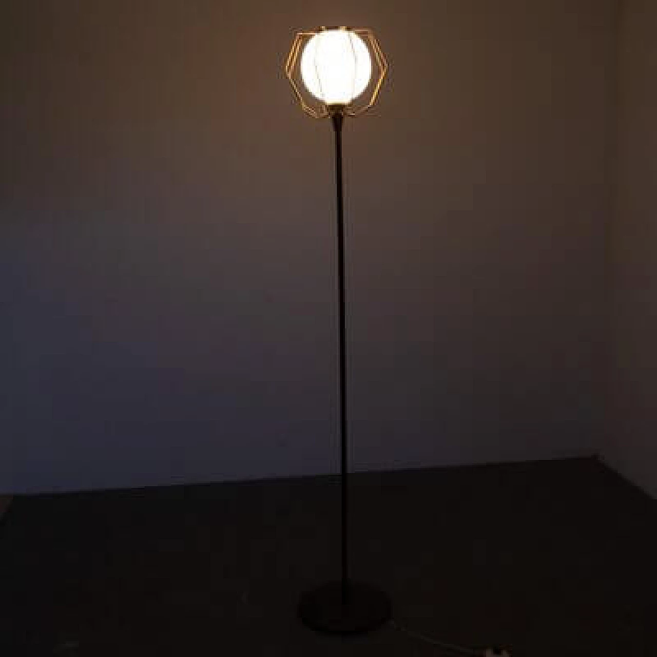 Brass and glass floor lamp, 1950s 9