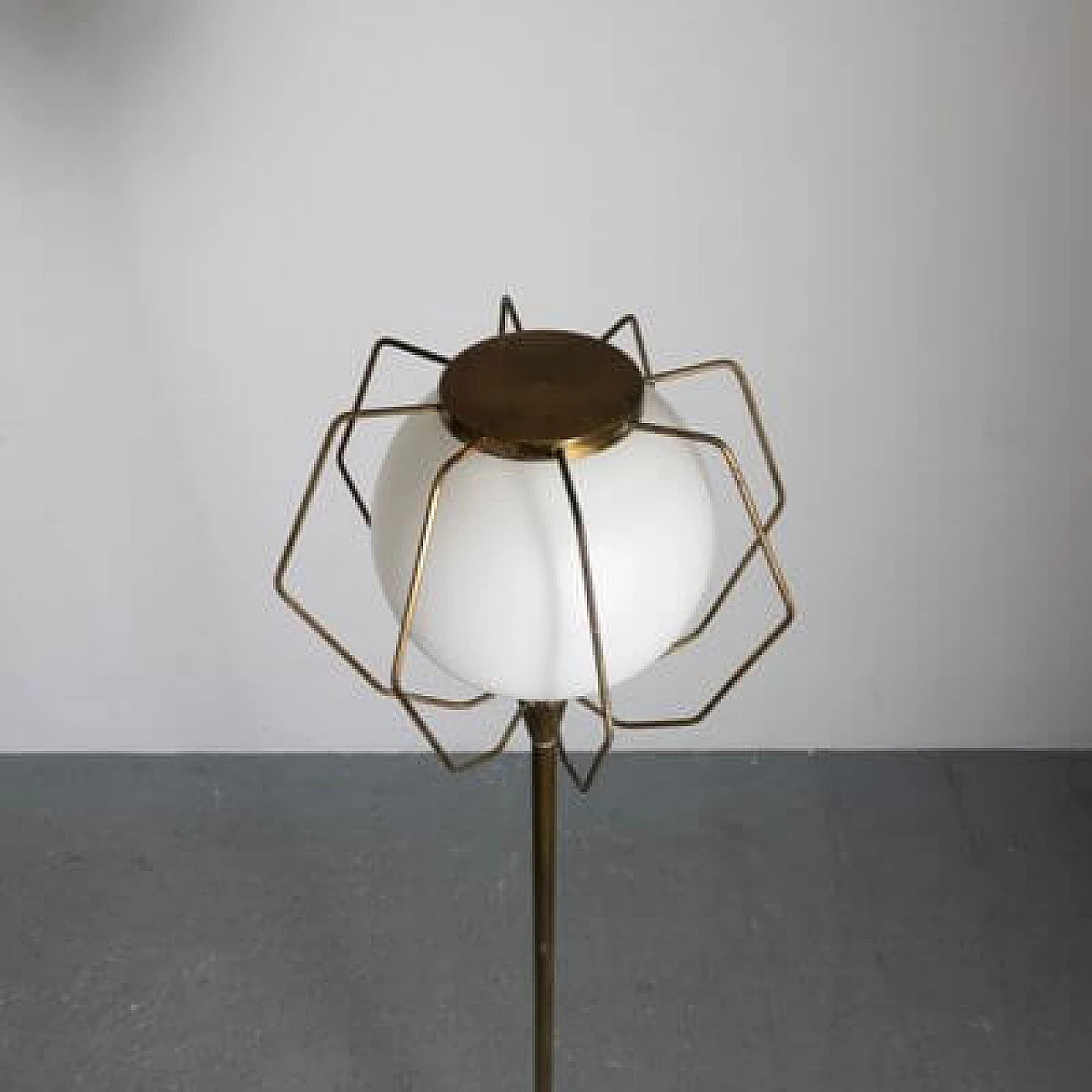 Brass and glass floor lamp, 1950s 11