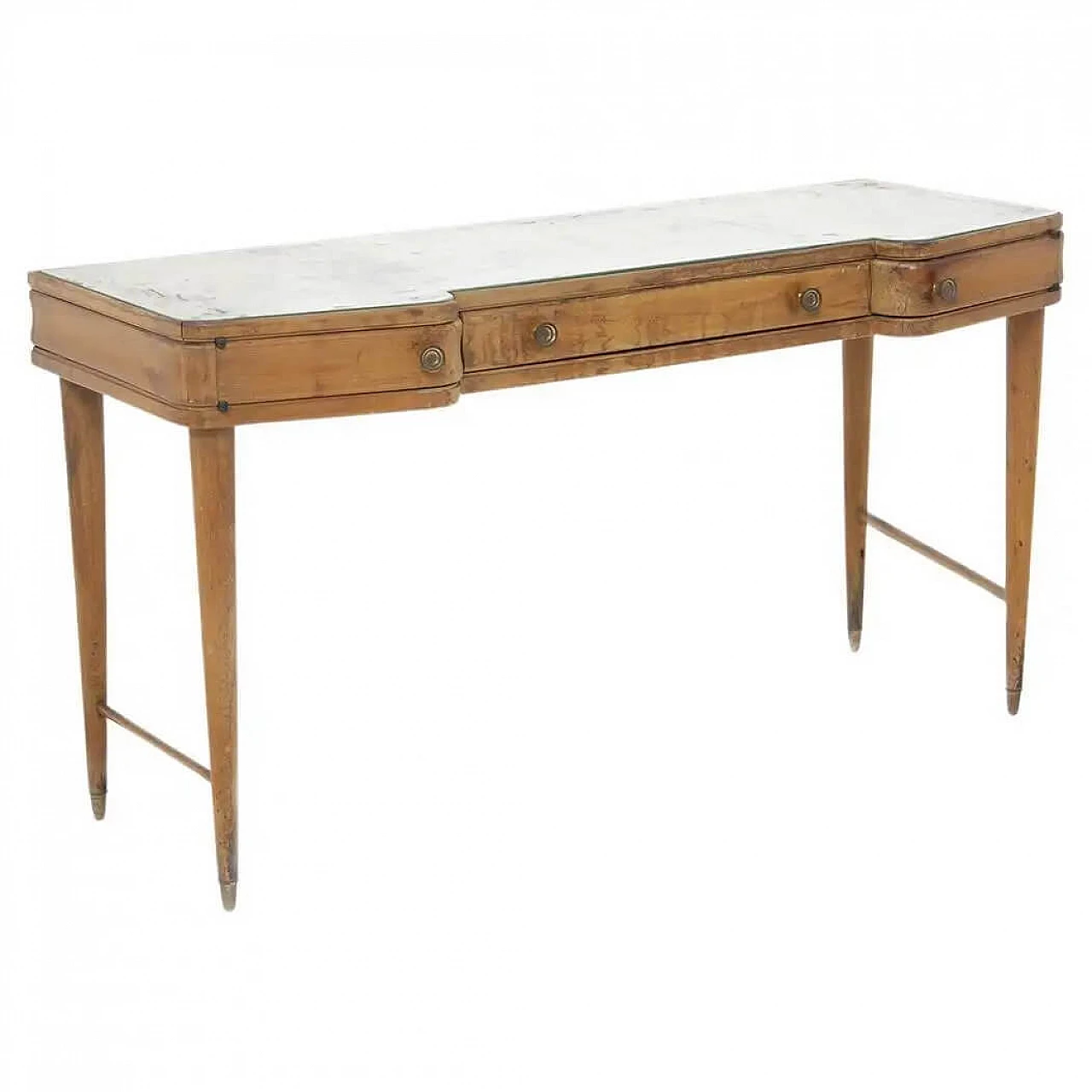 Console in wood and brass with mirrored glass top by Paolo Buffa, 50s 2