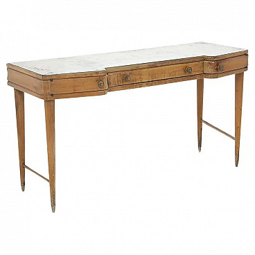 Console in wood and brass with mirrored glass top by Paolo Buffa, 50s