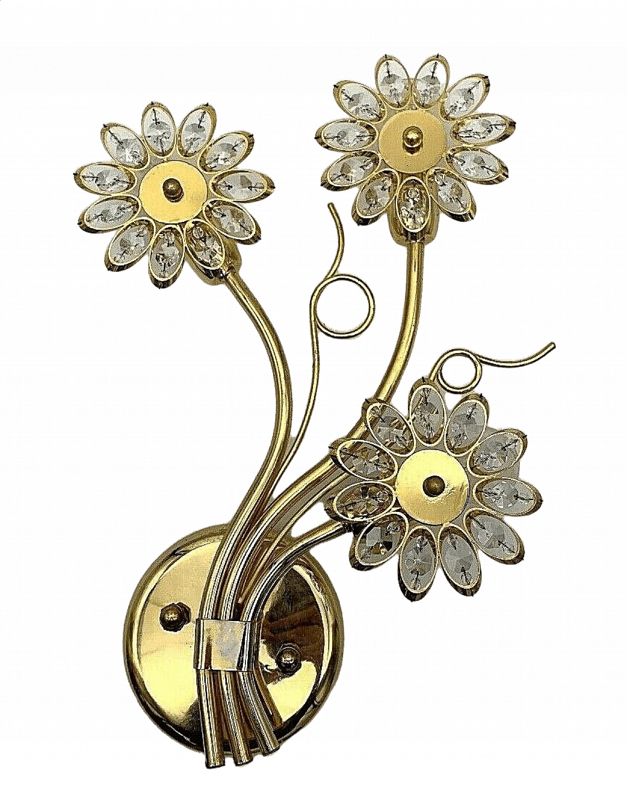 Coppia di applique in ferro dorato e cristallo di Swarovski, anni '80 6