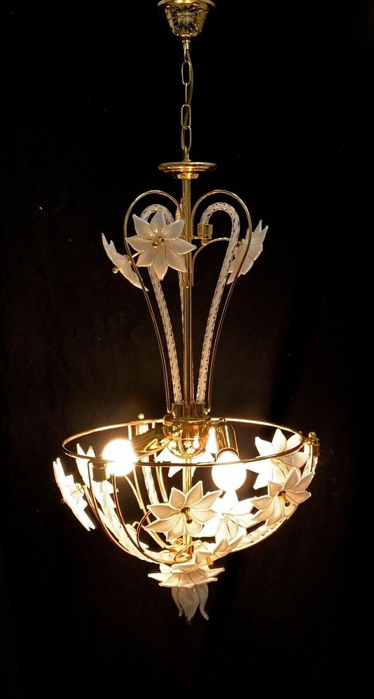 Lampadario in ferro dorato e vetro di Murano di La Murrina, anni '80 1