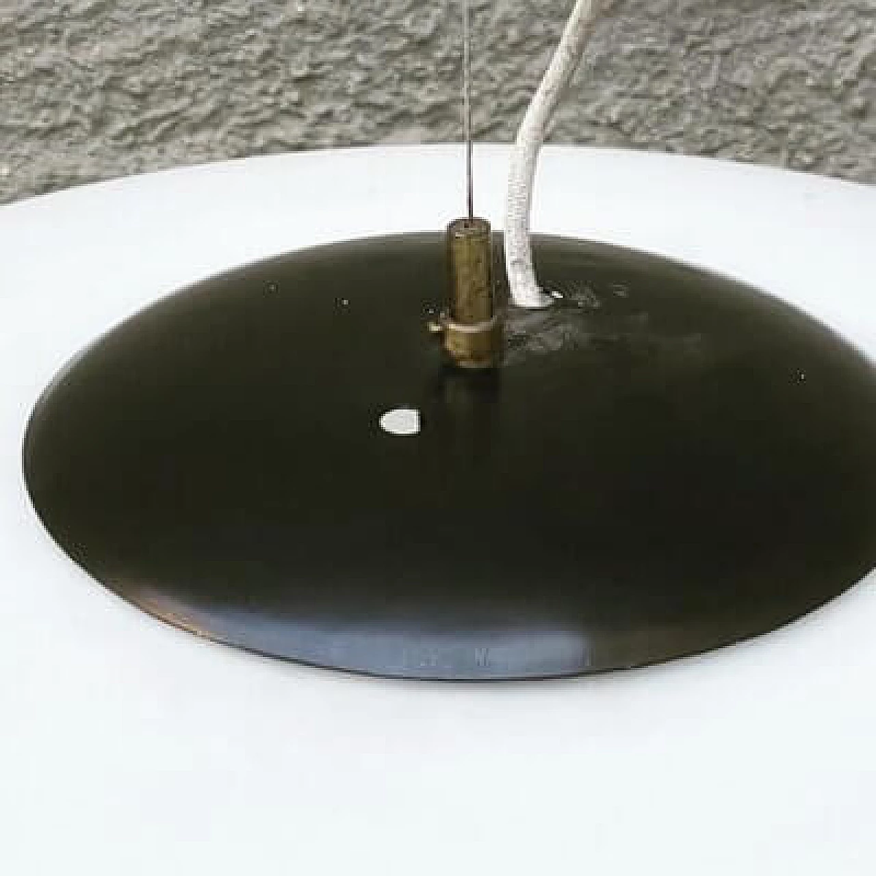 White glass, brass and black metal lamp, 1950s 2