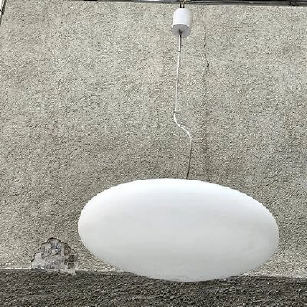 White glass, brass and black metal lamp, 1950s 4