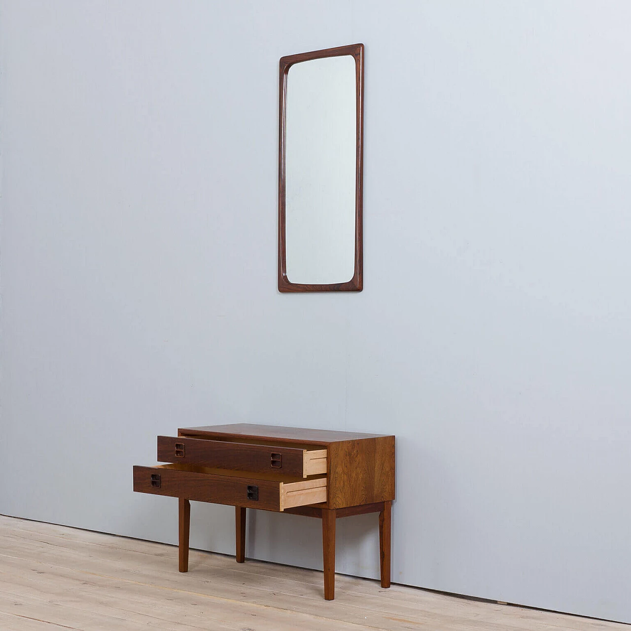 Cassettiera e specchio nello stile di Kai Kristiansen in palissandro, anni '60 6