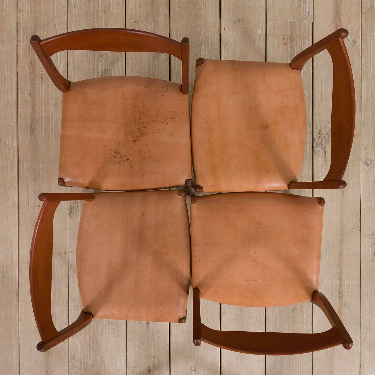 4 GS60 chairs in teak and leather by Arne Wahl Iversen for Glyngøre Stolefabrik, 60s 3