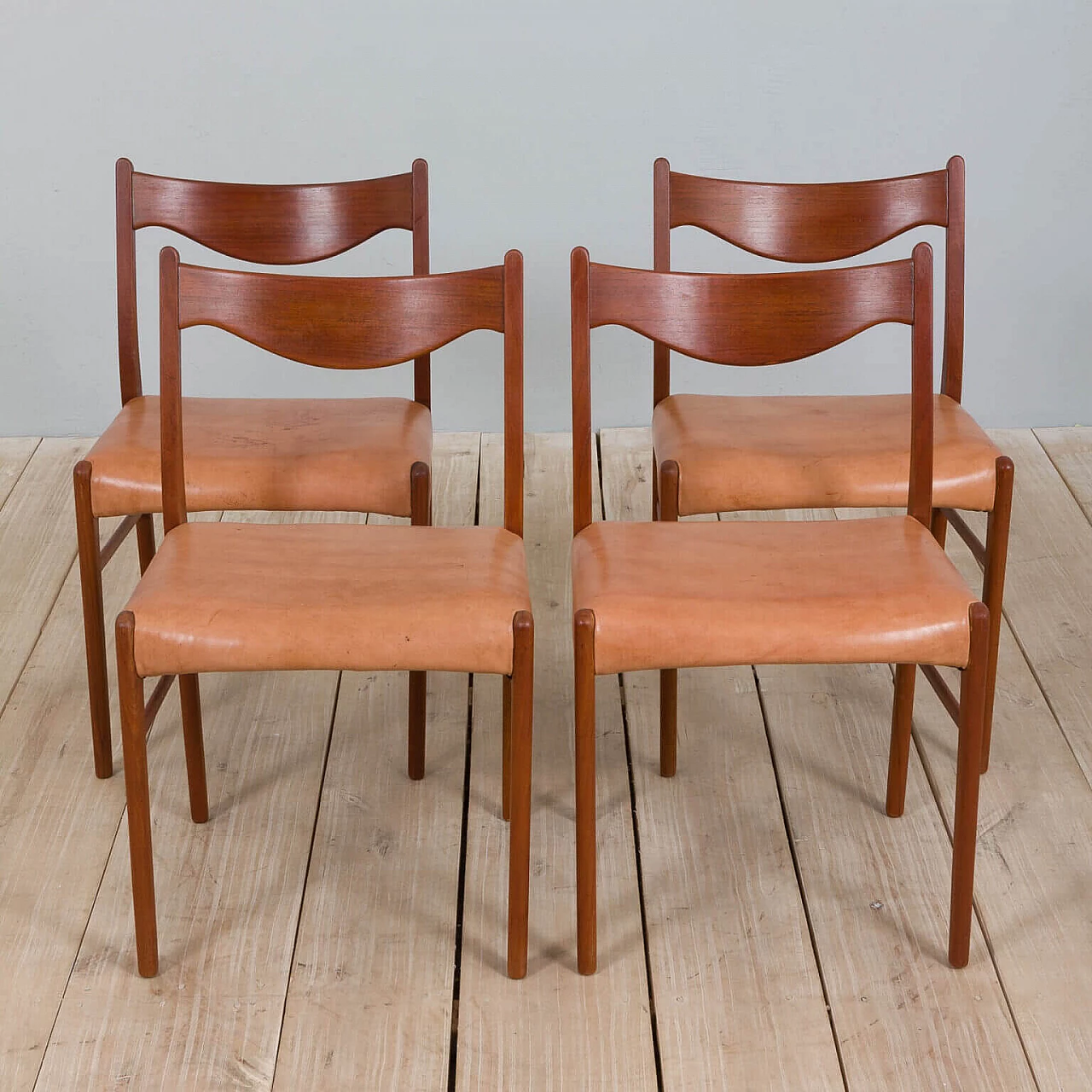4 GS60 chairs in teak and leather by Arne Wahl Iversen for Glyngøre Stolefabrik, 60s 14
