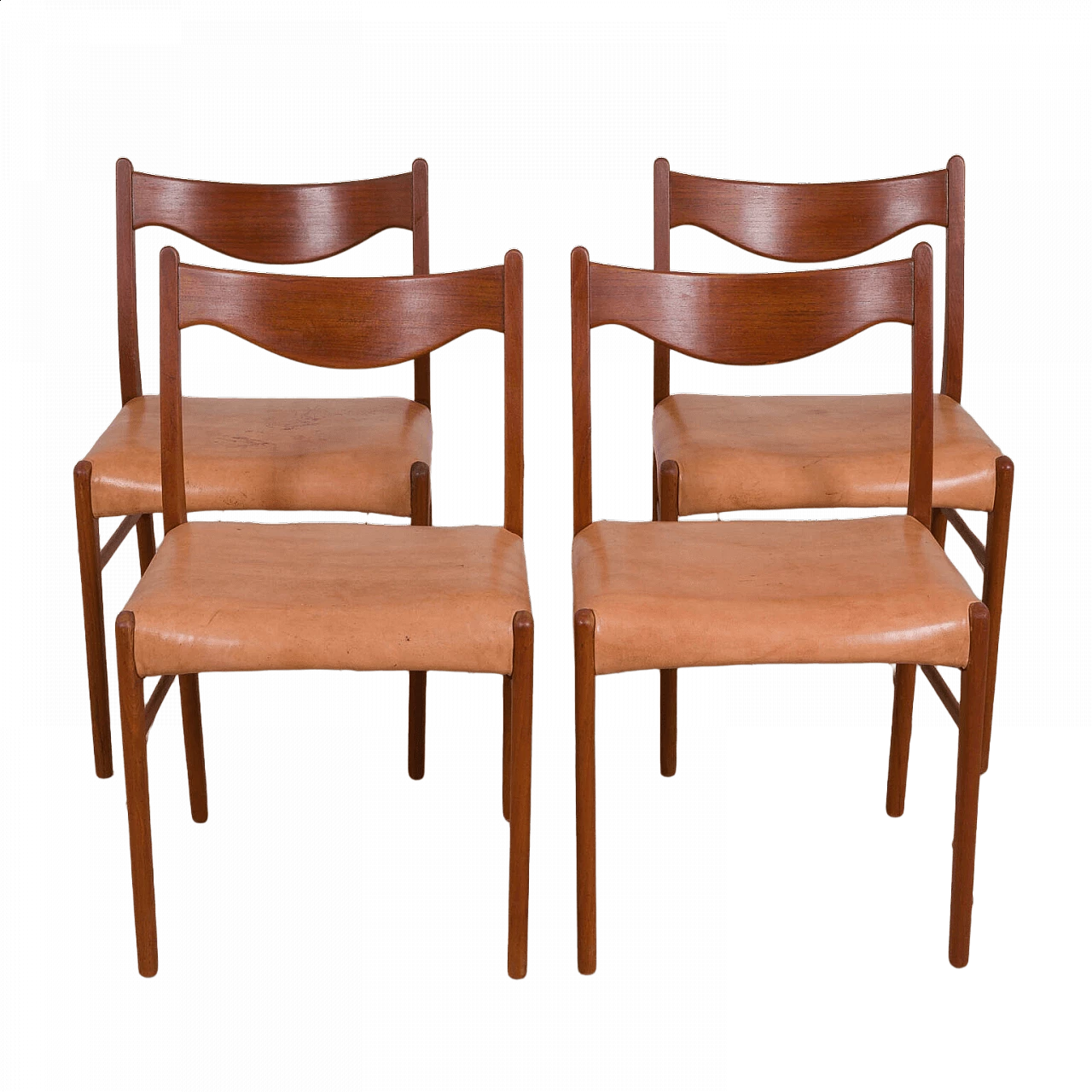 4 GS60 chairs in teak and leather by Arne Wahl Iversen for Glyngøre Stolefabrik, 60s 15