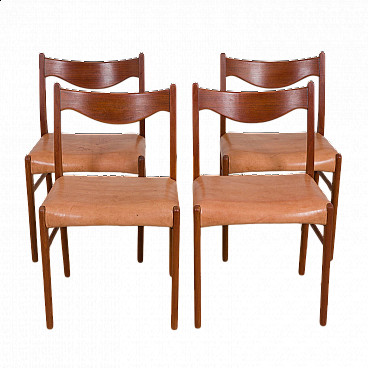4 GS60 chairs in teak and leather by Arne Wahl Iversen for Glyngøre Stolefabrik, 60s