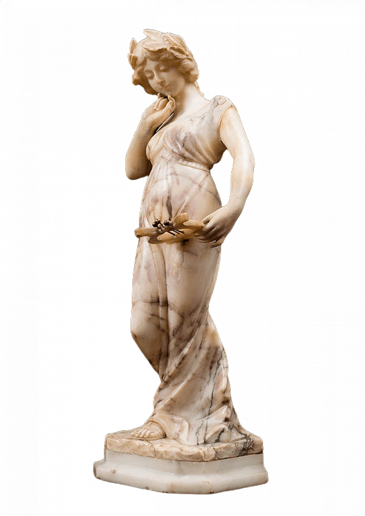 Alabaster sculpture of a woman with harp, 19th century 5