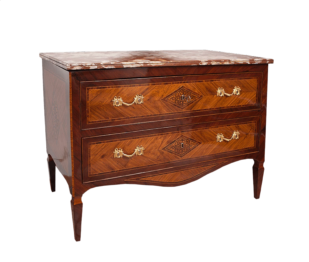 Louis XVI wooden chest of drawers with marble top, 18th century 5
