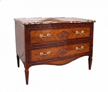 Louis XVI wooden chest of drawers with marble top, 18th century
