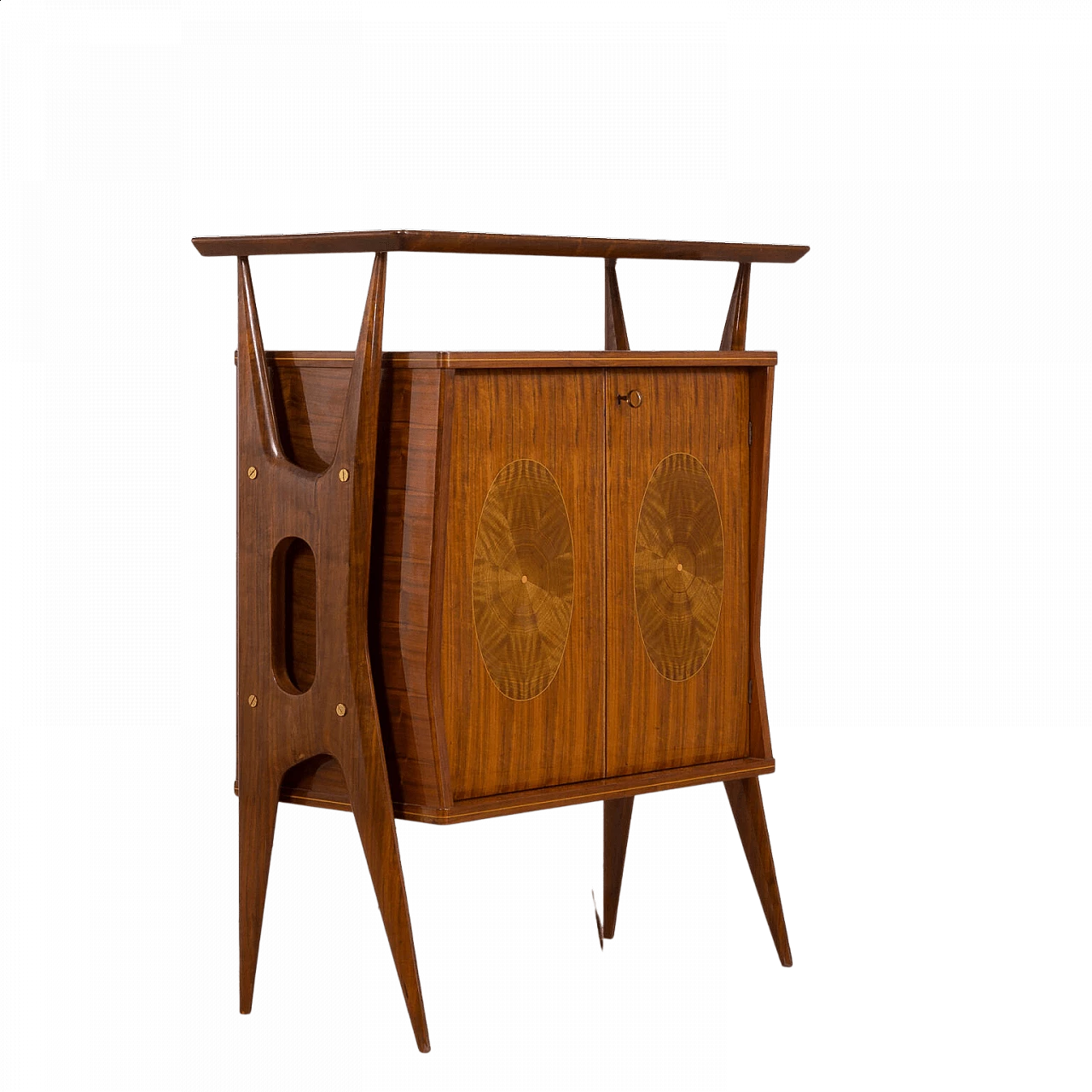 Sideboard in inlaid walnut and brass with glass top by Vittorio Dassi, 50s 26