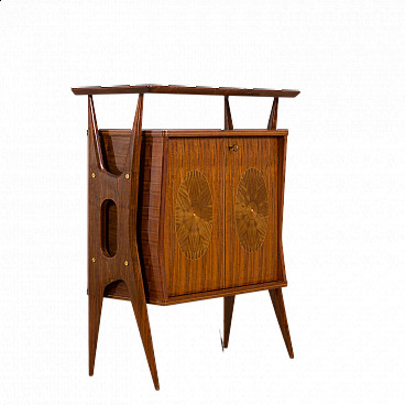 Sideboard in inlaid walnut and brass with glass top by Vittorio Dassi, 50s