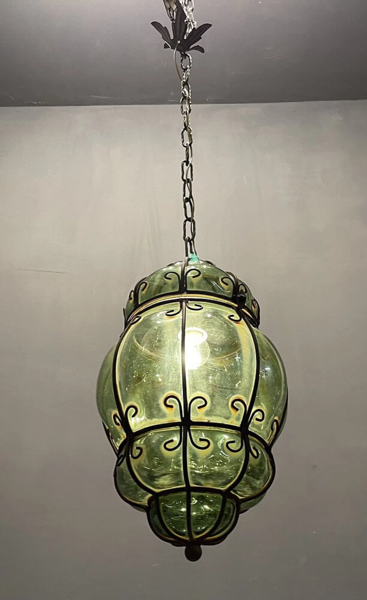 Green wrought iron chandelier, 1930s 3