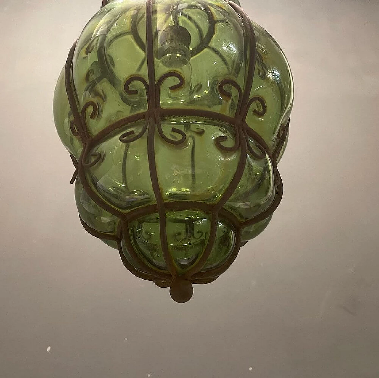 Green wrought iron chandelier, 1930s 5