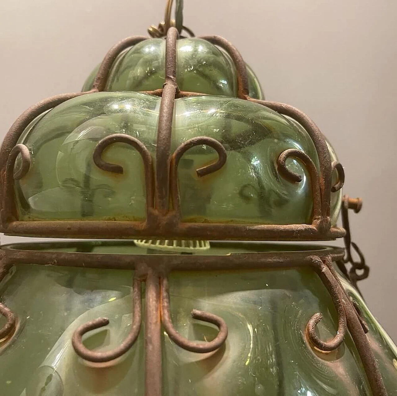 Green wrought iron chandelier, 1930s 7