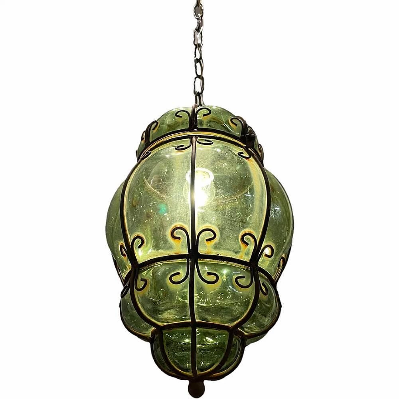 Green wrought iron chandelier, 1930s 9