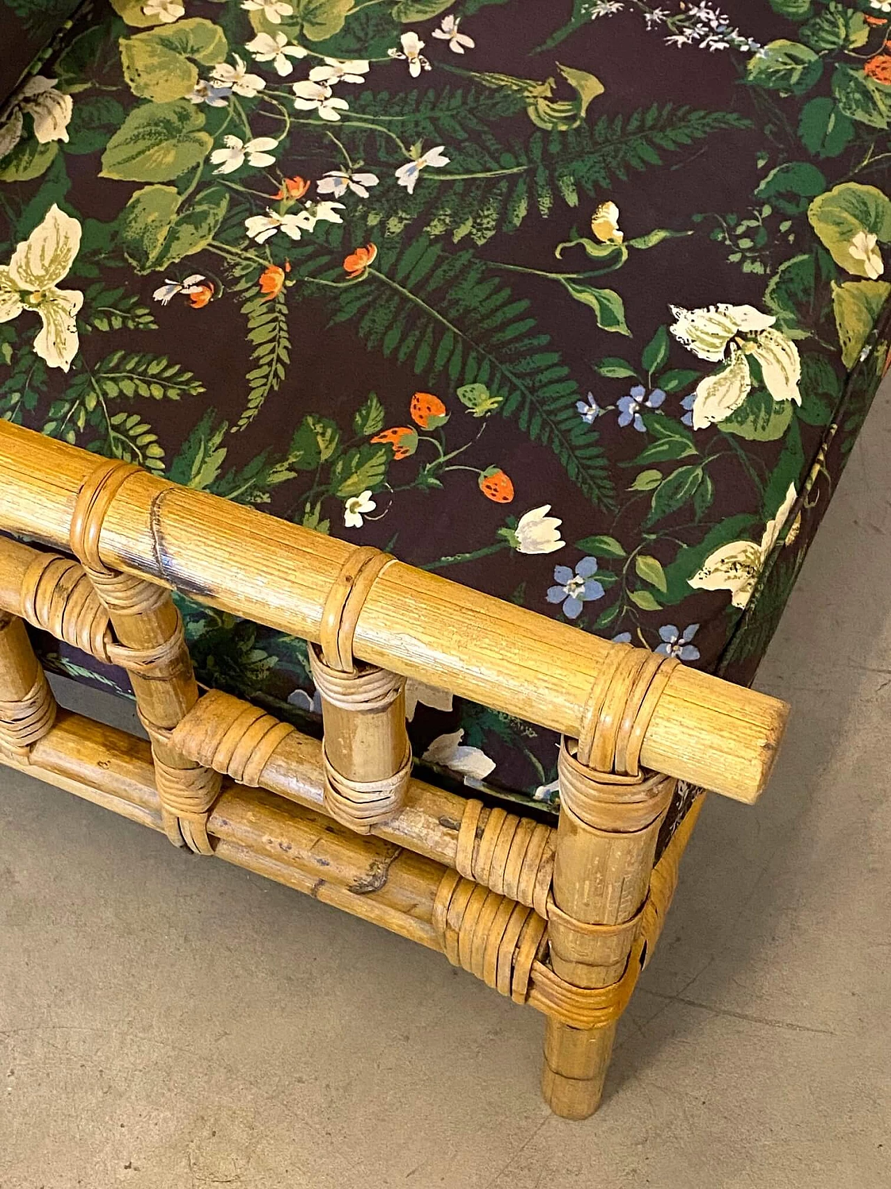 Pair of wicker and bamboo armchairs, 1970s 6