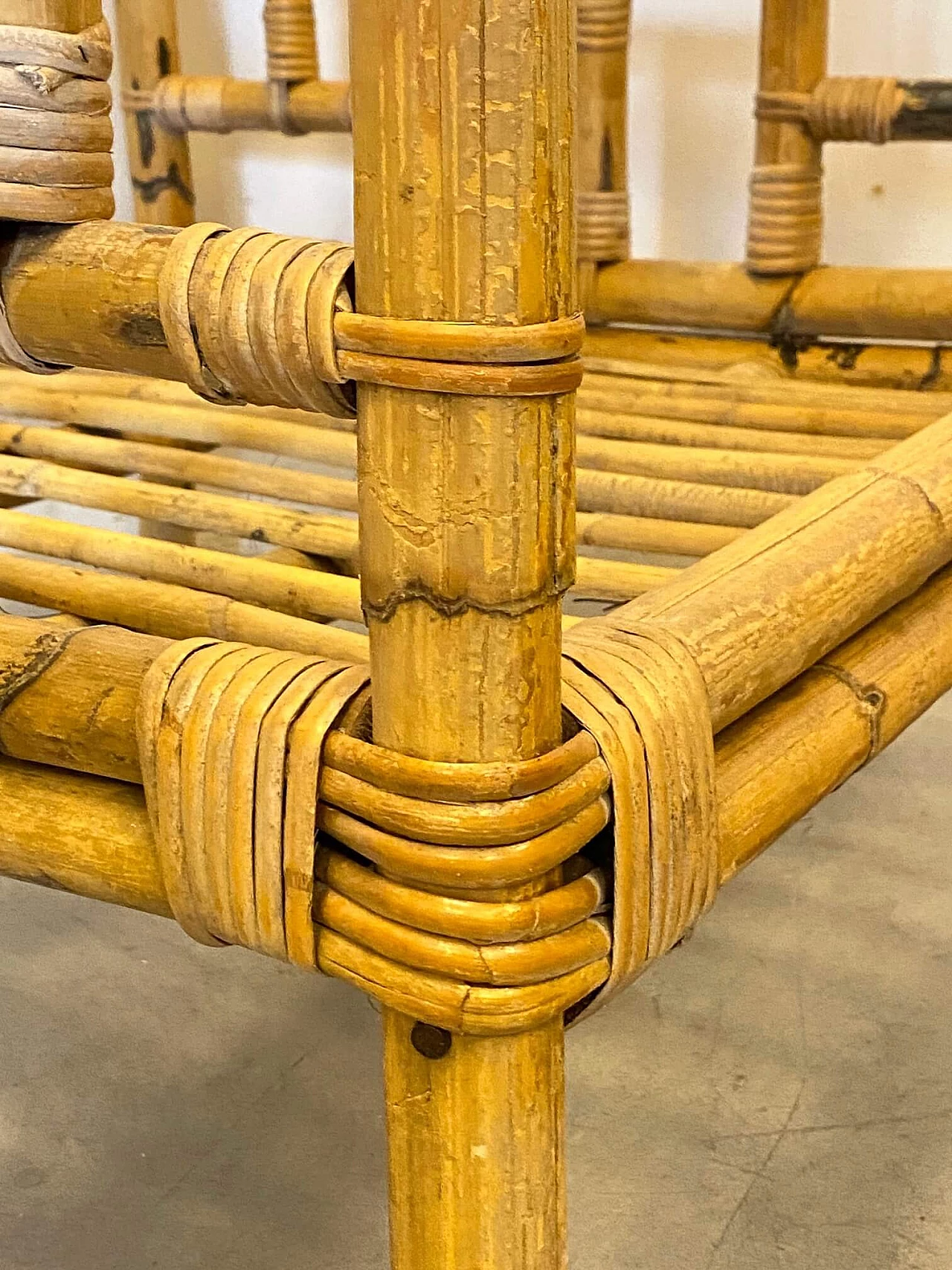 Pair of wicker and bamboo armchairs, 1970s 12