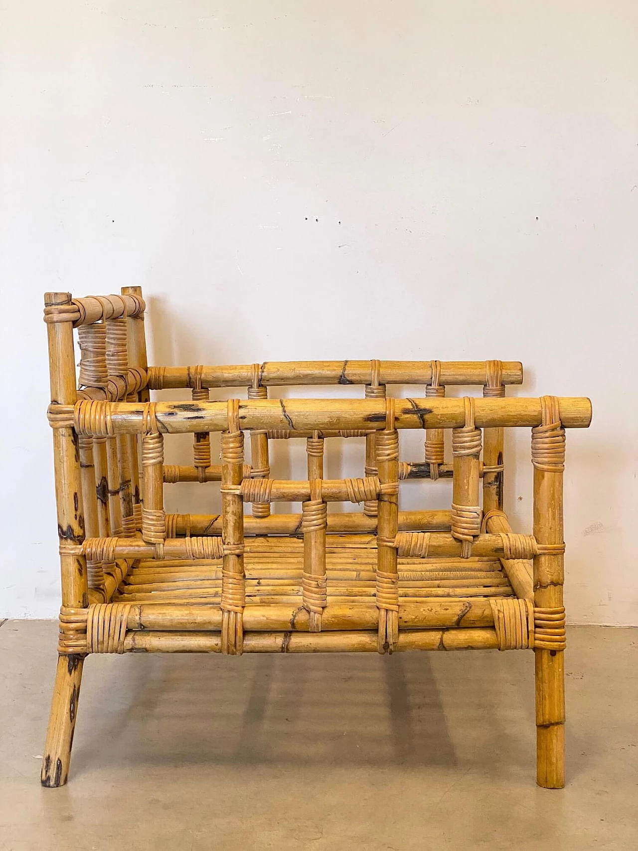 Pair of wicker and bamboo armchairs, 1970s 13