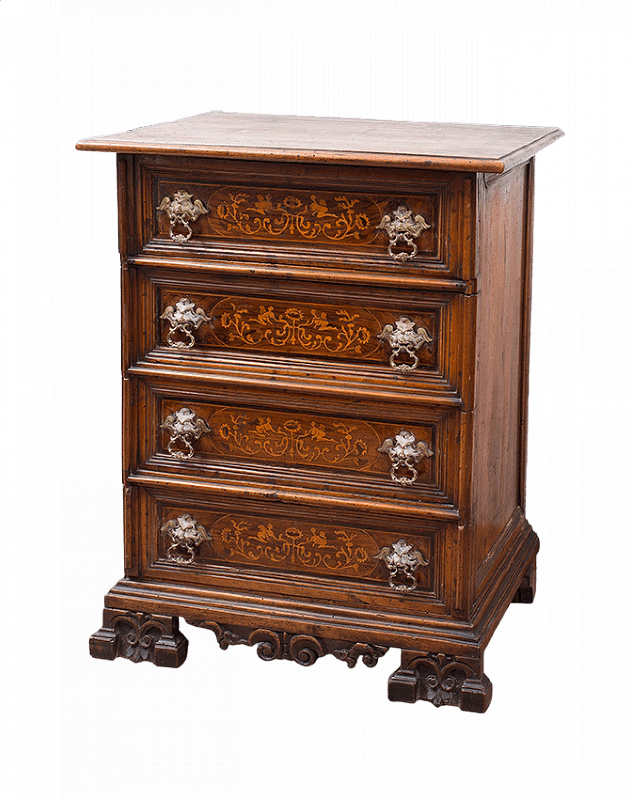 Louis XIV style chest of drawers in solid inlaid walnut, 18th century 5